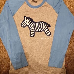 Shinzi Katoh Japan Grey Blue Crewneck Raglan Shirt Zebra Size S
